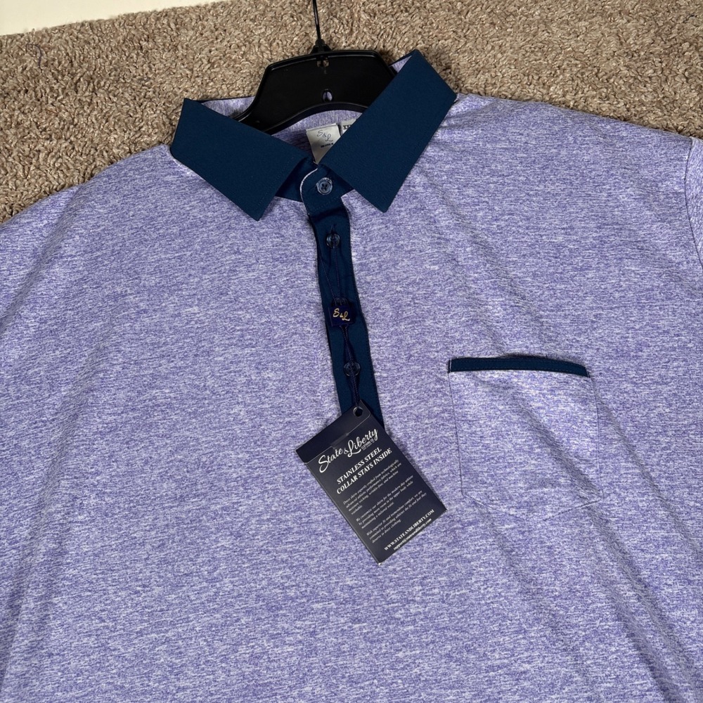 State and Liberty Mens XXXL Purple Heathered Short Sleeve Performance Polo Shirt
